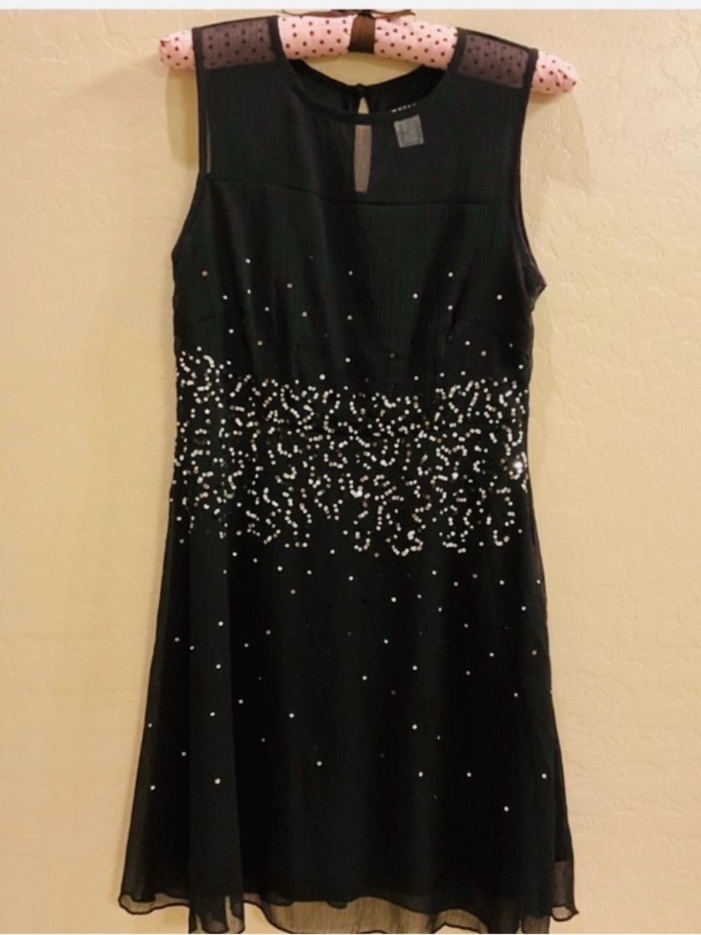 VENUS Black Sleeveless Beaded Flowy Chiffon Dress